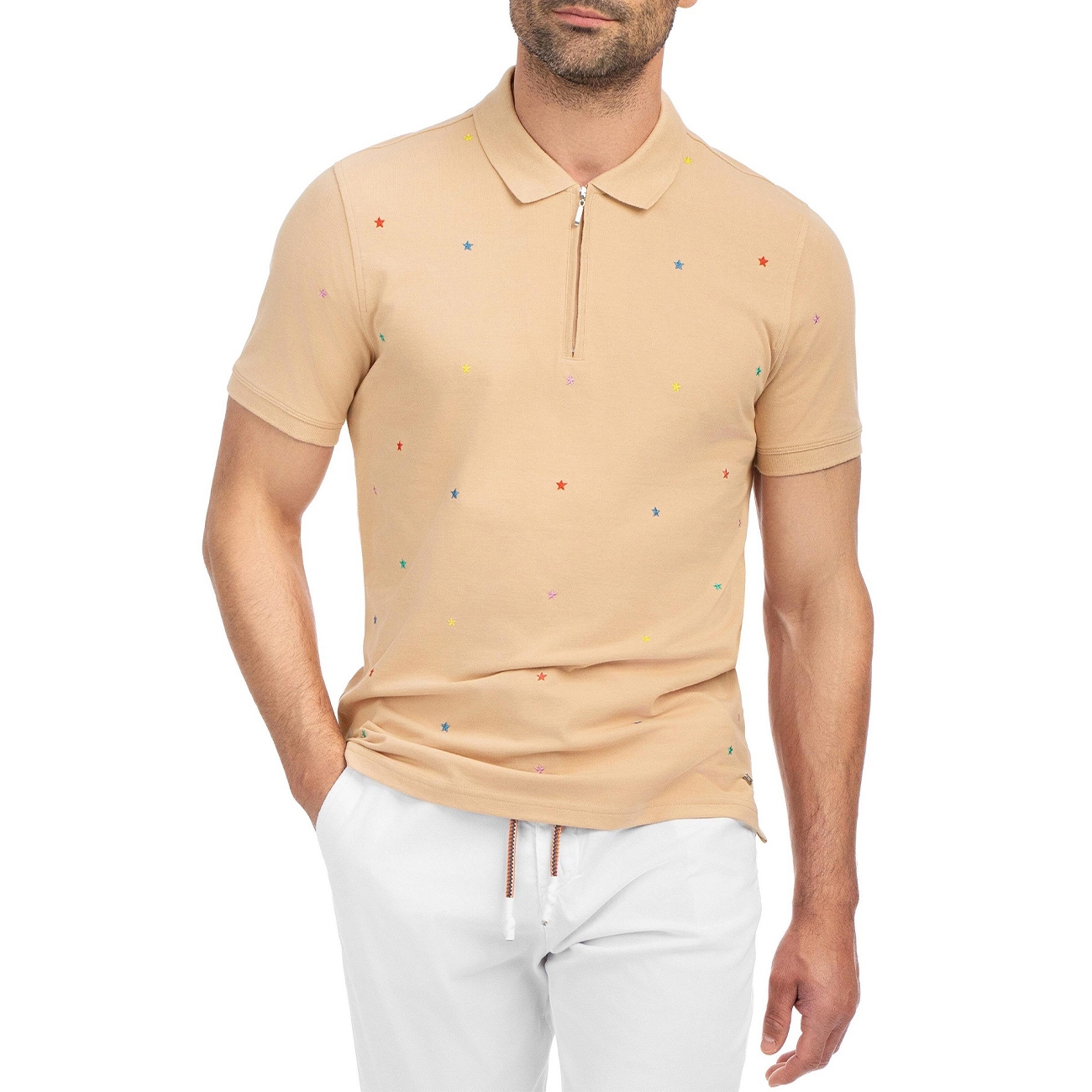 Bigotti Tricouri Tricou Polo Slim Bej Print Geometric XL